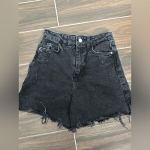 Zara Ripped denim Women's shorts Black 2 high waisted